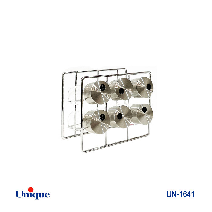 ست ادویه 6 تایی شیشه ای برند یونیک Unique کد UN-1641 مدل گرد پایه مکعب