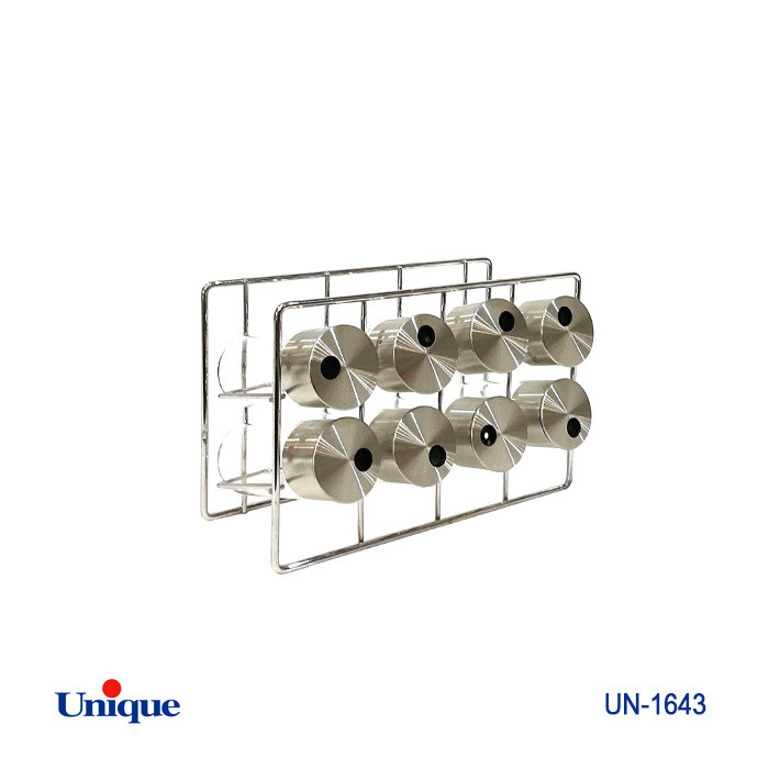 ست ادویه 8 تایی شیشه ای برند یونیک Unique کد UN-1643 شکل گرد استوانه مدل پایه مکعب