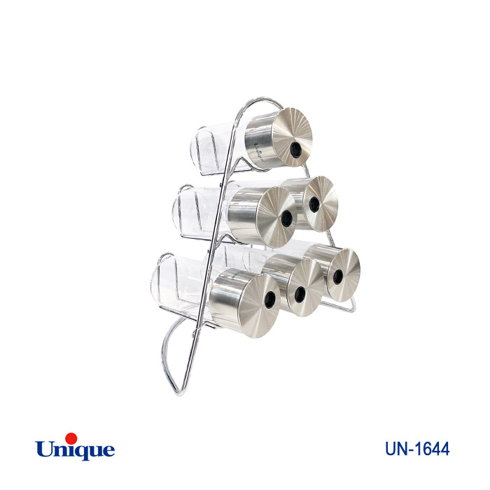 ست ادویه 6 تایی شیشه ای برند یونیک Unique کد UN-1644 مدل گرد پایه هلالی