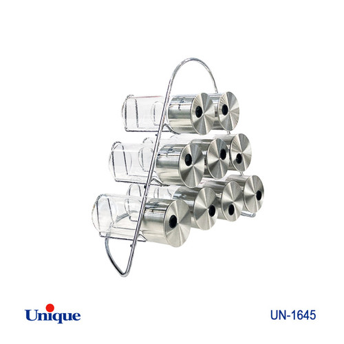 ست ادویه 9 تایی شیشه ای برند یونیک Unique کد UN-1645 مدل گرد پایه هرمی