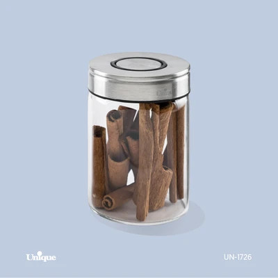 بانکه شیشه ای 10 سانتی برند یونیک Unique کد UN-1707 درب استیل