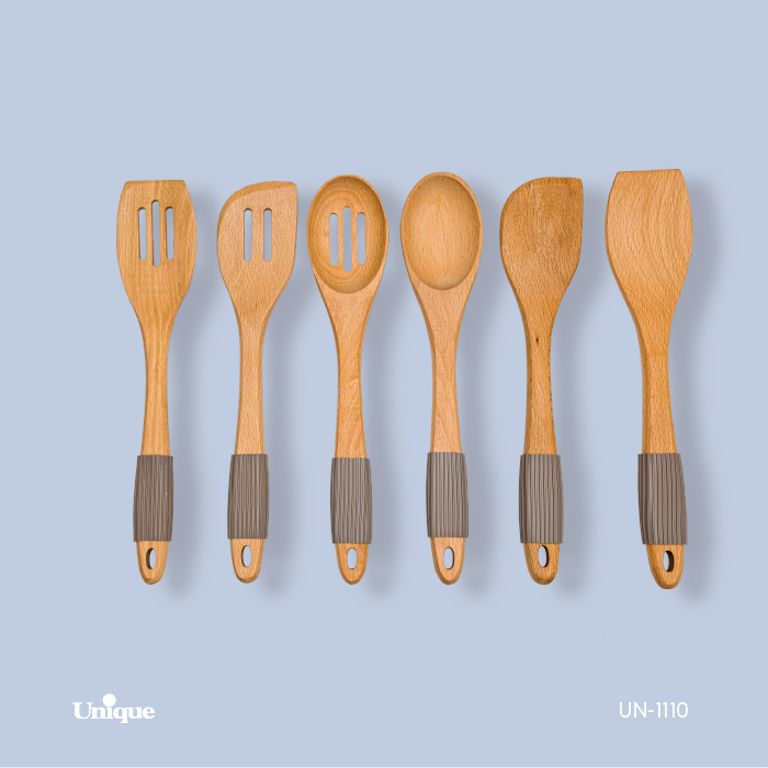 کفگیروملاقه تک برند یونیک Unique کد Un_1110 چوبی دسته سیلیکون