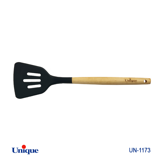 کفگیر برگردان دسته چوب برند یونیک Unique کد UN-1173 جنس سیلیکونی