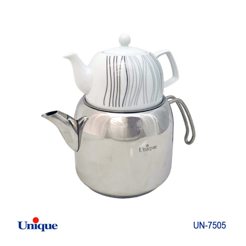 کتری و قوری استیل برند یونیک Unique کد UN-7505 ظرفیت 3.20 لیتری مدل ترک