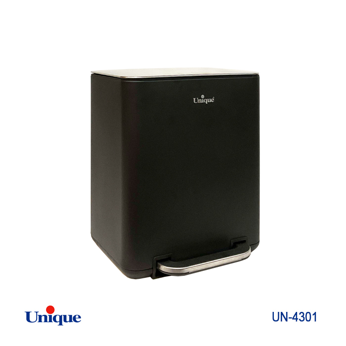 سطل زباله چهارگوش برند یونیک Unique کد UN-4301 ظرفیت 20 لیتری جنس استیل مشکی