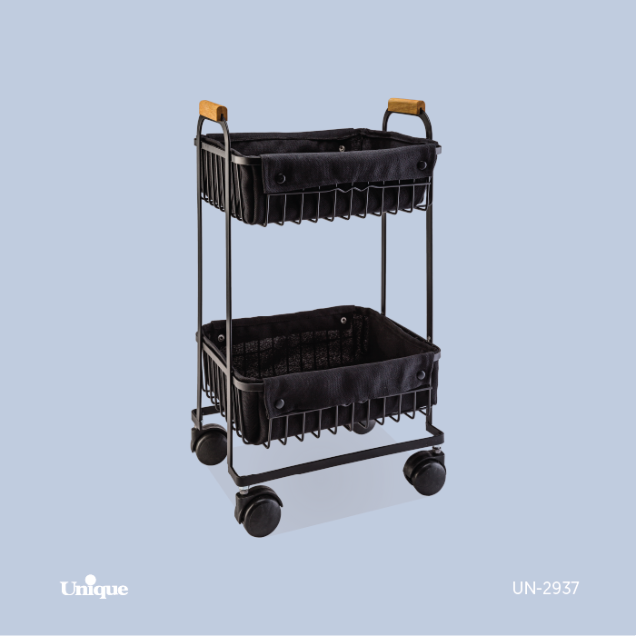 سبد سیب زمینی پیاز  2 طبقه برند یونیک Unique کد UN-2937 پارچه دار چرخ دار
