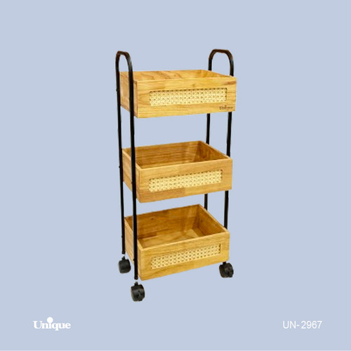 سبد سیب زمینی پیاز 3 طبقه برند یونیک Unique کد UN-2967 حصیری چرخ دار