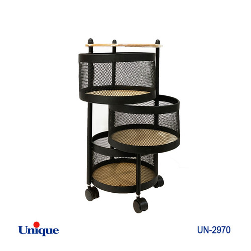 سبد سیب زمینی پیاز 3 طبقه برند یونیک Unique کد UN-2970 توری دار گرد جرخ دار