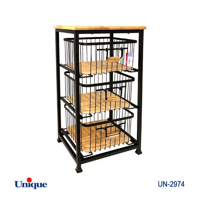 سبد سیب زمینی پیاز  2 طبقه برند یونیک Unique کد UN-2974 کشو دار با پارچه
