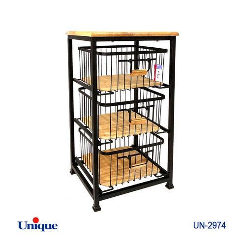 سبد سیب زمینی پیاز 2 طبقه برند یونیک Unique کد UN-2974 کشو دار با پارچه