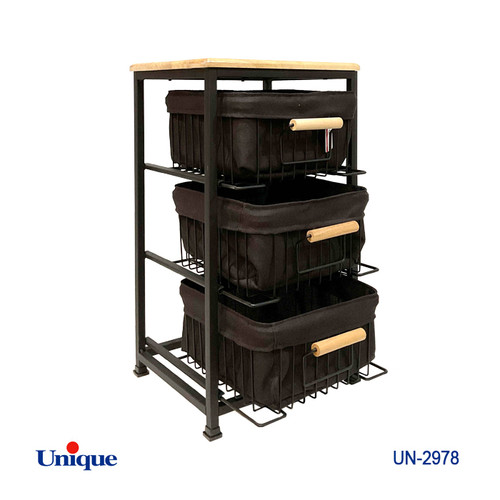 سبد سیب زمینی پیاز 3 طبقه برند یونیک Unique کد UN-2978 کشو دار با پارچه