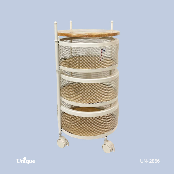 سبد سیب زمینی پیاز 3 طبقه برند یونیک Unique کد UN-2856 توری گرد چرخ دار
