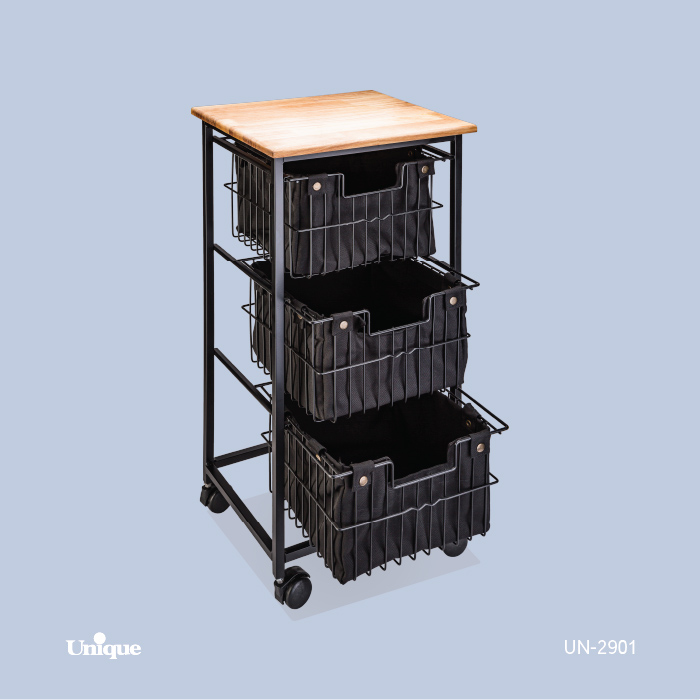 سبد سیب زمینی پیاز 3 طبقه برند یونیک Unique کد UN-2901 کشو دار با پارچه و چرخدار