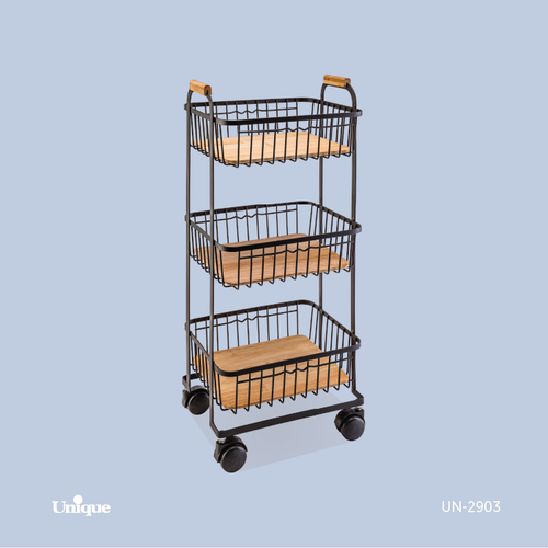 سبد سیب زمینی پیاز 3 طبقه برند یونیک Unique کد UN-2903 مدل ساده چرخ دار