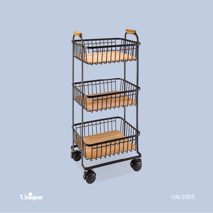 سبد سیب زمینی پیاز 3 طبقه برند یونیک Unique کد UN-2903 مدل ساده چرخ دار