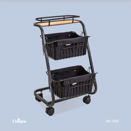 سبد سیب زمینی پیاز 2 طبقه برند یونیک Unique کد UN-2941 مدل گهواره پارچه دار و چرخ دار