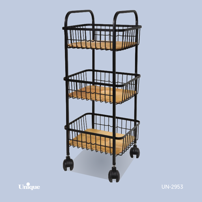 سبد سیب زمینی پیاز 3 طبقه برند یونیک Unique کد UN-2953 مدل کلاسیک چرخ دار