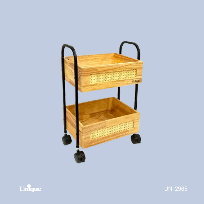 سبد سیب زمینی پیاز 2 طبقه برند یونیک Unique کد UN-2965 مدل حصیری چرخ دار