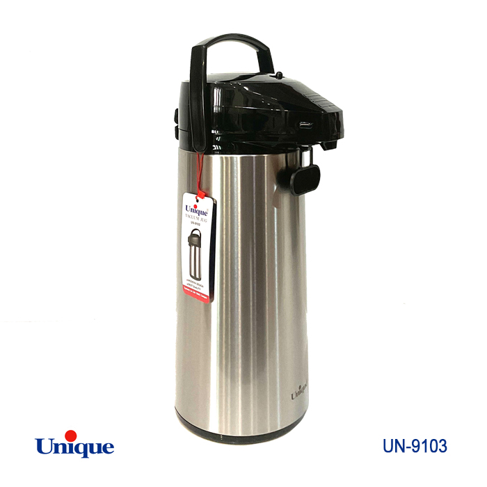 فلاکس 2.5 لیتر بدنه استیل شیشه دار برند یونیک Unique کد UN-9103 پمپی شیشه صورتی