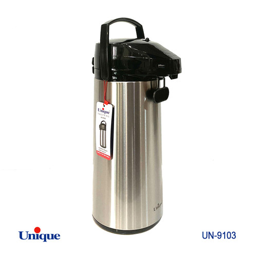 فلاکس 2.5 لیتر بدنه استیل شیشه دار برند یونیک Unique کد UN-9103 پمپی شیشه صورتی