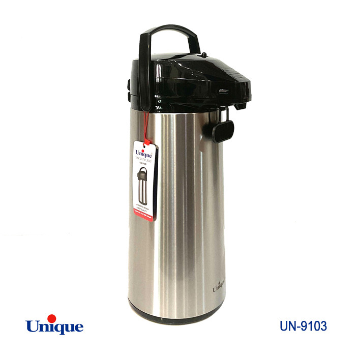 فلاکس 2.5 لیتر بدنه استیل شیشه دار برند یونیک Unique کد UN-9103 پمپی شیشه صورتی